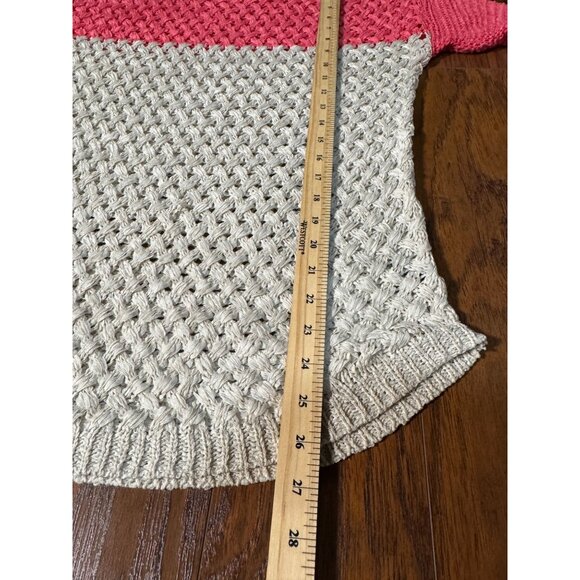 NEW Fever Crochet Knit Pull Over Longline Tunic Top Sweater Womens L Pink Beige - Picture 11 of 12